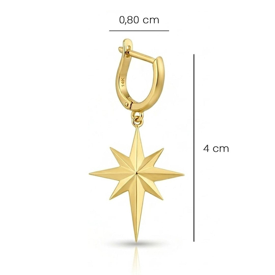 Ema Kuzey Yıldızı Sallantılı Altın Küpe 4 Cm