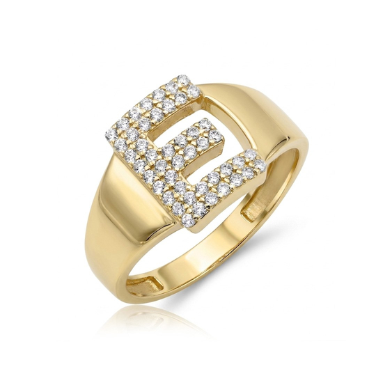 E Harfi Taşlı Yüzük 14 Ayar Altın