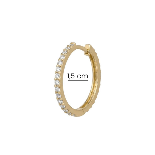 Taşlı Halka 14 Ayar Küpe 1,5 cm