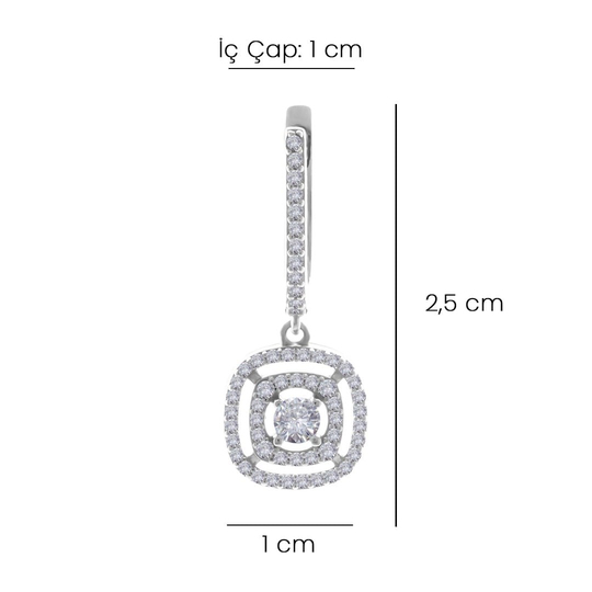 Taşlı Baget 14 Ayar Altın Küpe 2,5 Cm