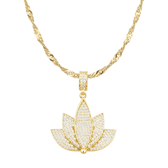 Taşlı Lotus 14 Ayar Altın Kolye