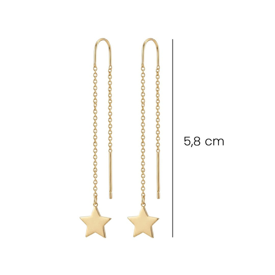 Sallantılı Yıldız 14 Ayar Altın Küpe 5,8 Cm