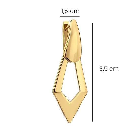 Taşsız Sallantılı Geometrik Tasarım Küpe 14 Ayar Altın 3,5 Cm