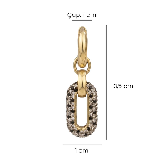 Sallantılı Siyah Taşlı 14 Ayar Altın Küpe 3,5 Cm