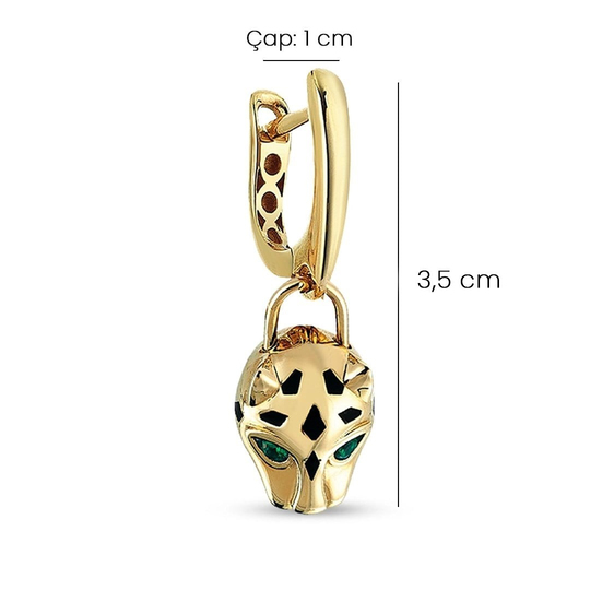 Cetaş Bir Dilek Tut Panter 14 Ayar Altın Küpe 3,5 Cm