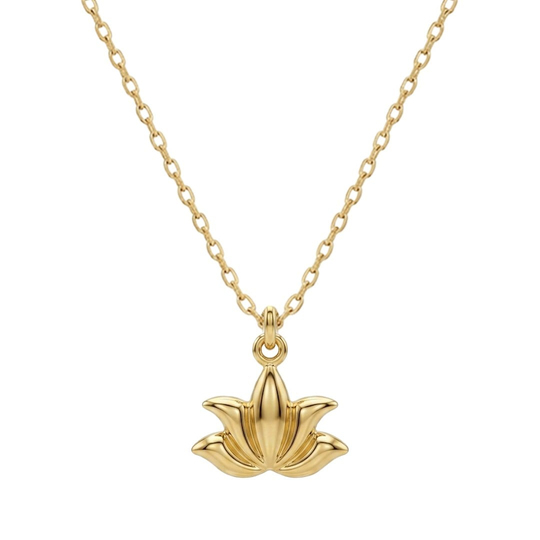 Minimal Lotus Figürlü 14 Ayar Altın Kolye