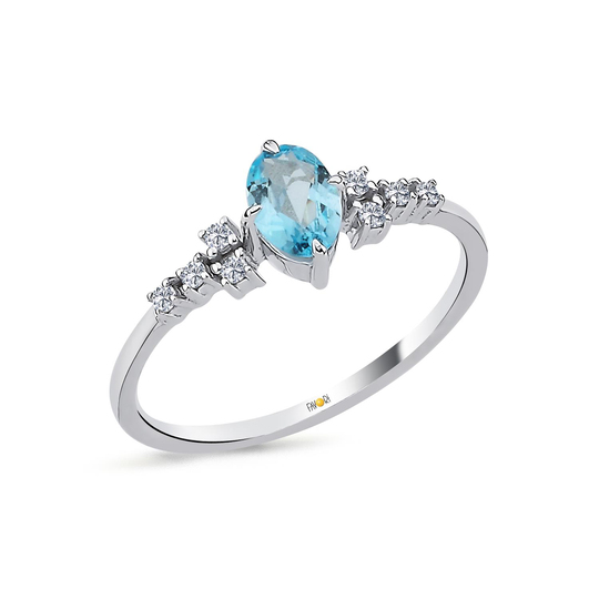 Pırlanta Blue Topaz Yüzük 0,41 Ct