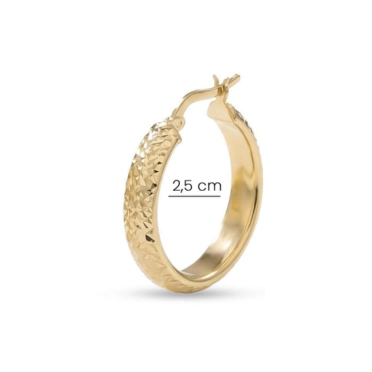 Desenli Halka Küpe 14 Ayar Altın 2,5 Cm
