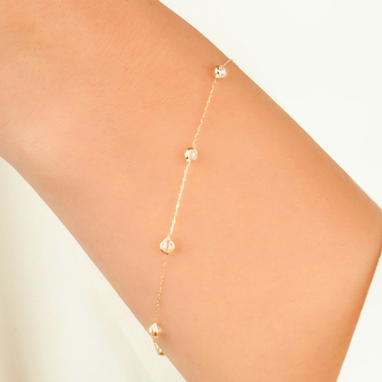 Beyaz Taşlı 14 Ayar Altın Minimal Bileklik