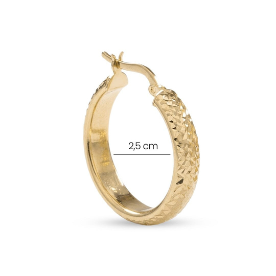 Desenli 14 Ayar Halka Altın Küpe 2,5 Cm