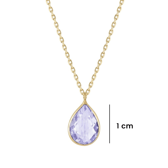 Damla Mor Renk Taşlı Minimal 14 Ayar Altın Kolye 1 Cm