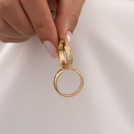 Desenli 14 Ayar Halka Altın Küpe 2,5 Cm