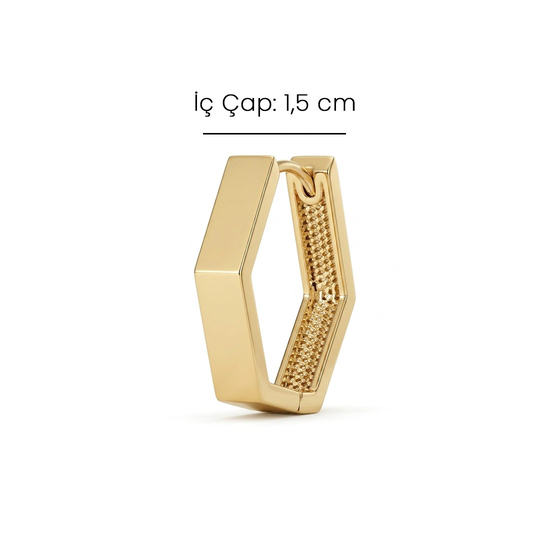 14 Ayar Altın Beşgen Halka Küpe 1,5 cm