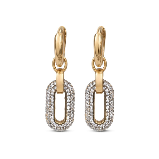 Sallantılı Taşlı 14 Ayar Altın Küpe 3,5 Cm
