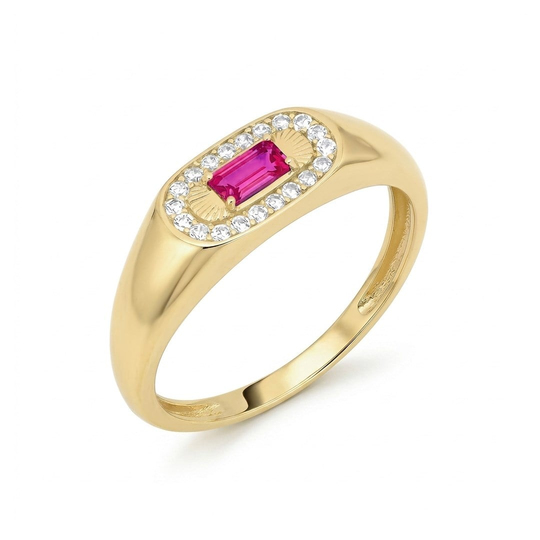 Mor Beyaz Taşlı 14 Ayar Altın Yüzük