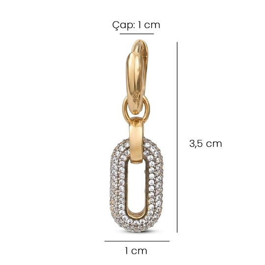 Sallantılı Taşlı 14 Ayar Altın Küpe 3,5 Cm