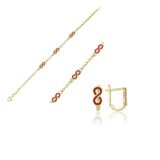 Kırmızı Sonsuzluk Çocuk Bileklik Küpe Set