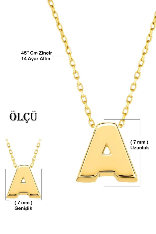 Minimal 0.7 Mm A Harfli Kolye 14 Ayar Altın