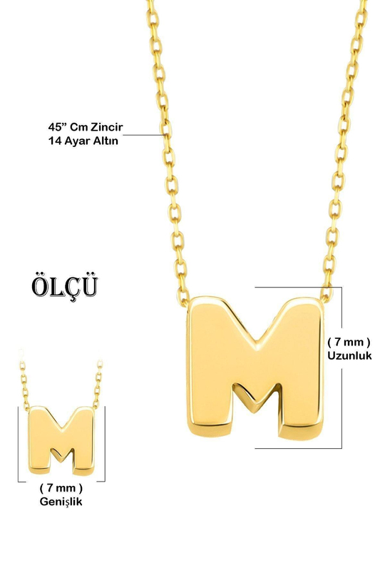 Minimal 0.7 Mm M Harfli Kolye 14 Ayar Altın
