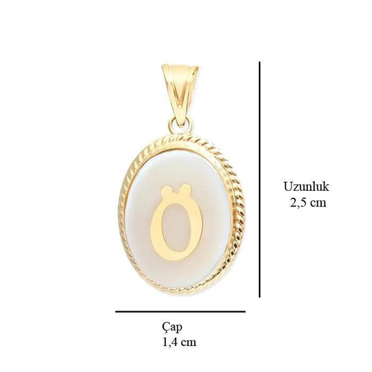 Ö Harfi Sedefli 14 Ayar Altın Kolye Ucu