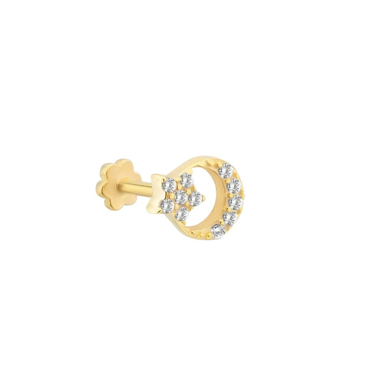 Piercing Ay Yıldız Taşlı 14 Ayar Altın