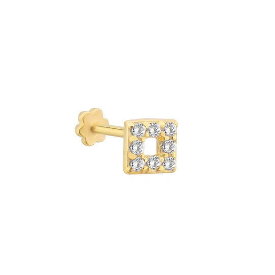 Piercing Kare Taşlı 14 Ayar Altın