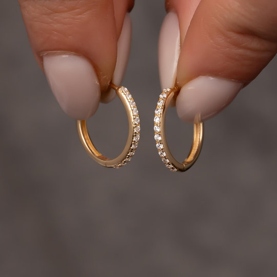 Taşlı Halka 14 Ayar Küpe 1,5 cm