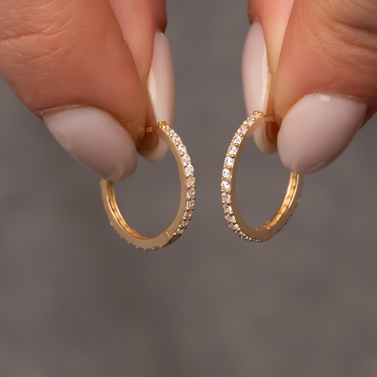 Taşlı Halka 14 Ayar Küpe 1,5 cm