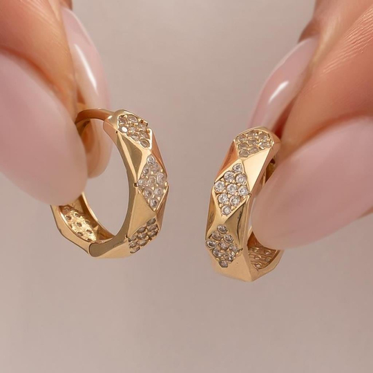 Taşlı Halka Küpe 14 Ayar Altın 1,3 Cm