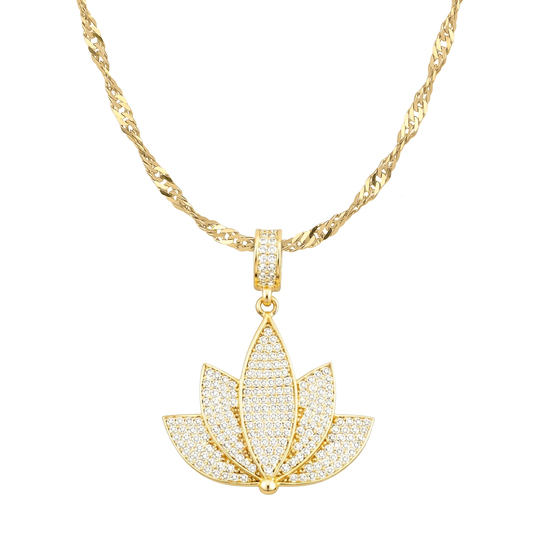 Taşlı Lotus 14 Ayar Altın Kolye