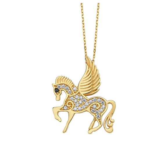Taşlı Unicorn 14 Ayar Altın Kolye