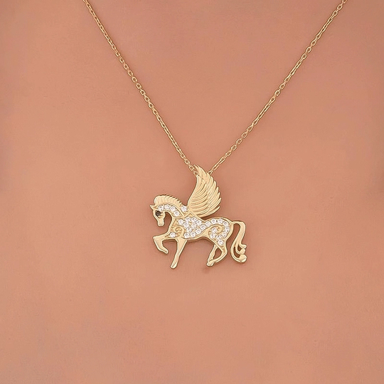 Taşlı Unicorn 14 Ayar Altın Kolye