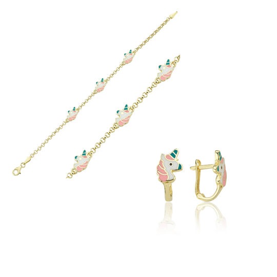 Unicorn Çocuk Bileklik Küpe Set