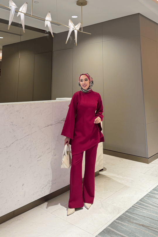 Helin Tesettür Takım Bordo