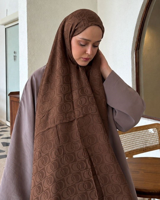 Acı Kahve Imannoor Küçük Dama Desen Pamuk Jakar Şal