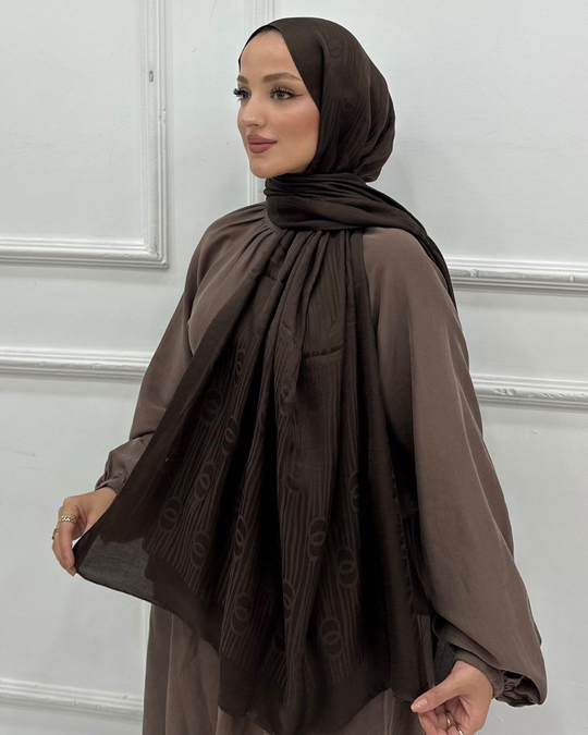 Acı Kahve Imannoor Serena Desen Pamuk Jakar Şal