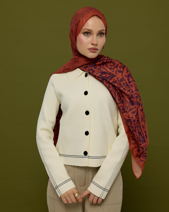 Amber & Patlıcan Saraylı Desen Şal - 28