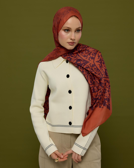 Amber & Patlıcan Saraylı Desen Şal - 28