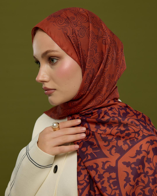 Amber & Patlıcan Saraylı Desen Şal - 28