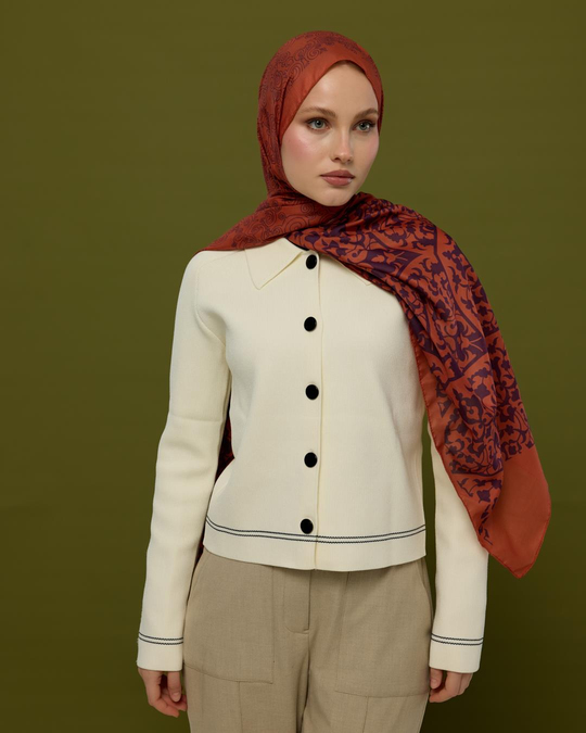 Amber & Patlıcan Saraylı Desen Şal - 28