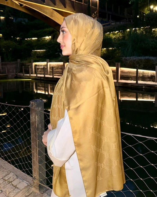 Bal Köpüğü Imannoor Monogram Zincir Desen Pamuk Jakar Şal