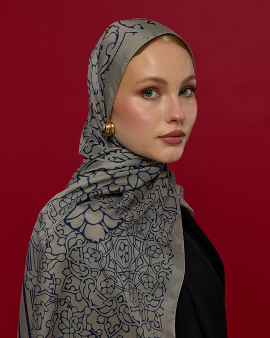 S-HAREM-60 Bej & Lacivert Harem Rüyası Desen Şal