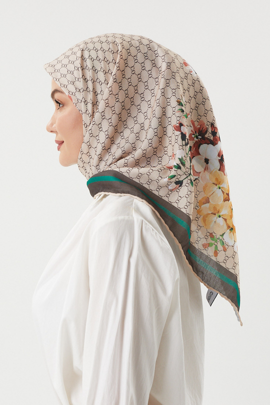 Bej - Rose Pamuk Eşarp