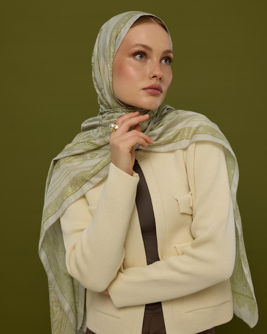 SV-HURREM-40 Beyaz Işık & Altın Zeytin Hürrem Desen Şal