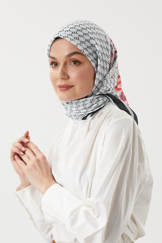 Beyaz - Rose Pamuk Eşarp