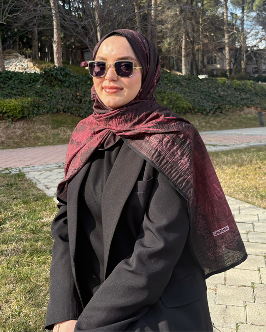 Bordo Cevher Desenli Müslin Şal