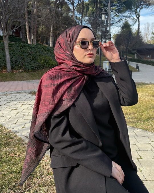 Bordo Cevher Desenli Müslin Şal