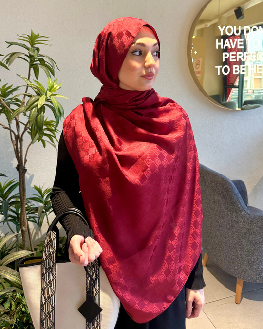 Bordo Damier Desen Jakar Şal