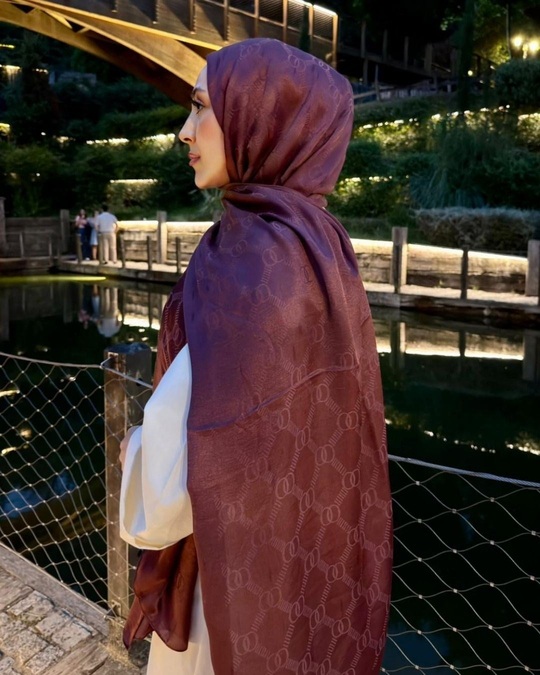 Bordo Imannoor Monogram Zincir Desen Pamuk Jakar Şal