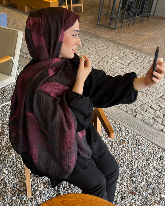 Bordo Karan Desenli Müslin Şal